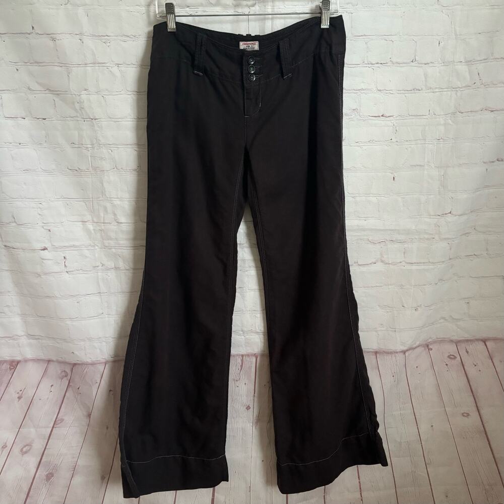 Free People brown flare wide leg linen cotton pants Size 4